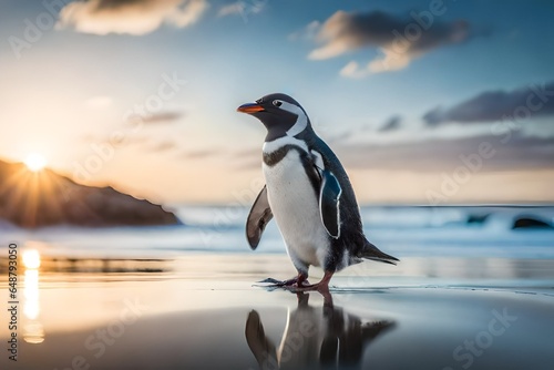 penguin at sunset