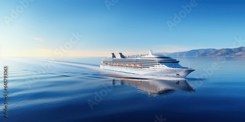 shot of large cruise ship at deep blue sea photo