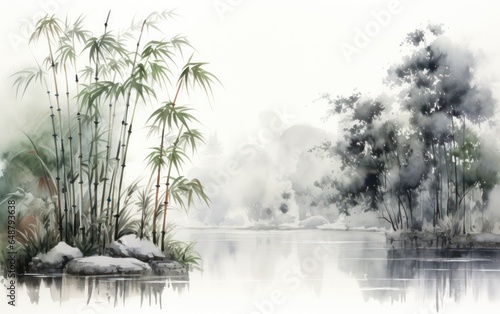 bamboo garden Chinese painting illustration photo