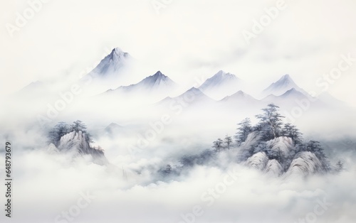 misty hill a fluffy cloud chinese painting illustration photo
