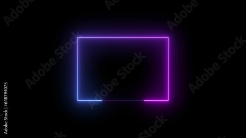 colorful neon abstract blank frame on black color illustration background.