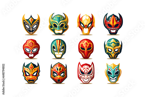 Lucha libre set of luchador mexican wrestling masks. Vector illustration design. photo