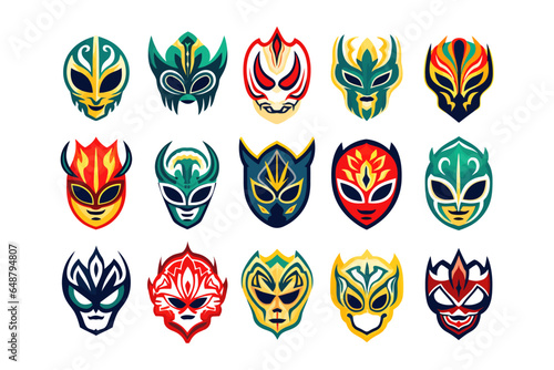 Lucha libre set of luchador mexican wrestling masks. Vector illustration design. photo