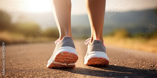 Closeup of running shoes on a person