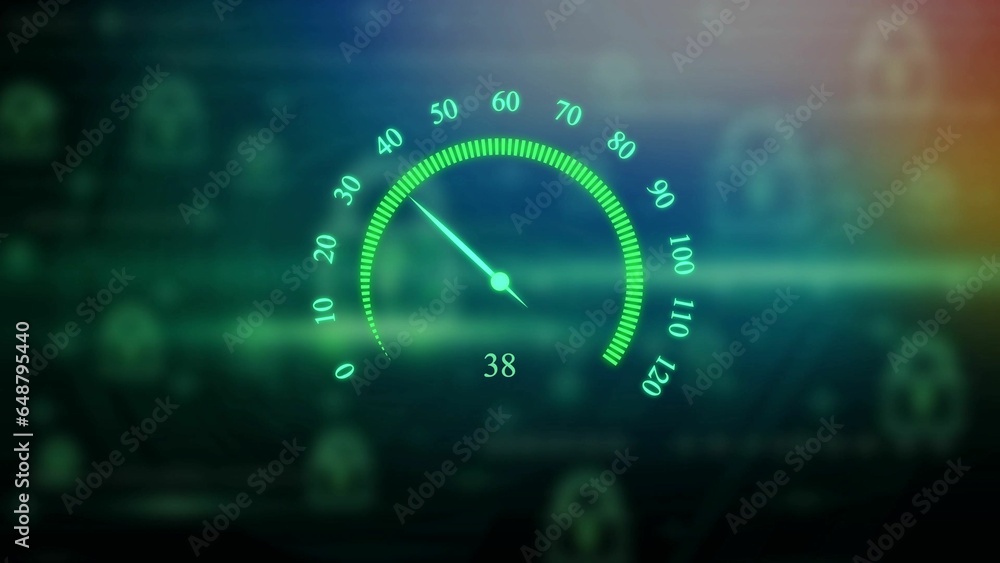 High-technology speedometer and pointer, racing speed counter illustration background. - obrazy, fototapety, plakaty 