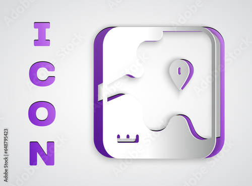 Paper cut Africa safari map icon isolated on grey background. Paper art style. Vector