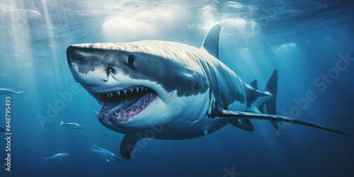 Terrifying Great White Shark in the Deep Blue