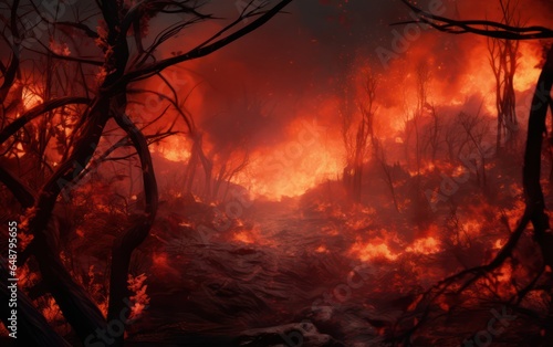 An image that encapsulates the destructive force of fire disaster on a jungle
