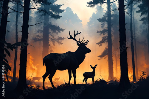 Visual Poetry, Silhouetted Wildlife in a Forest Fire, AI Generated
