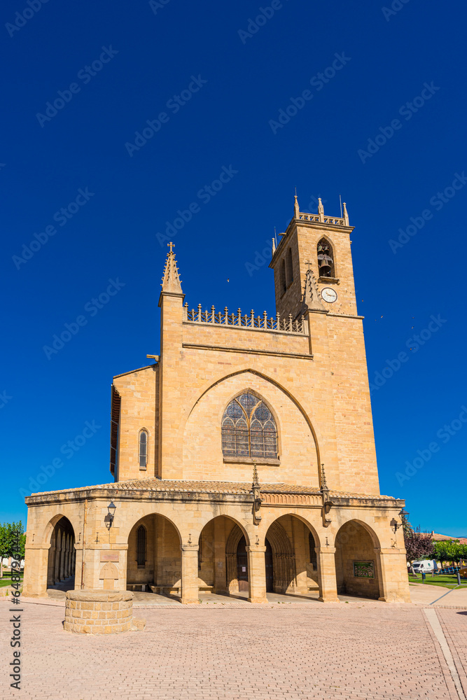 Exterior view of Saint John the Baptist Church in Obanos, Navarre, Spain