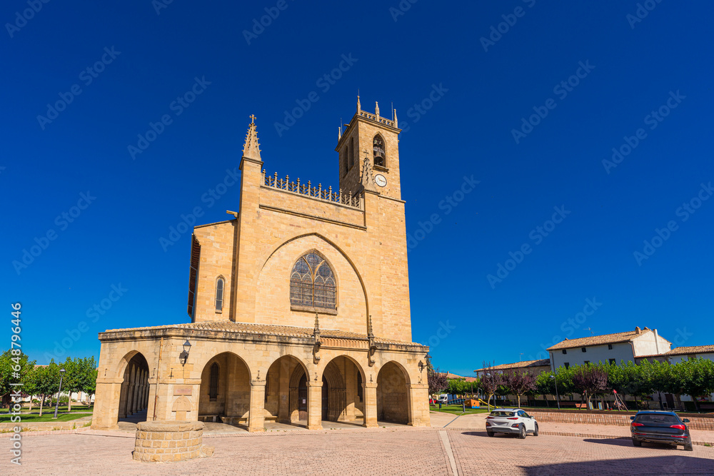 Exterior view of Saint John the Baptist Church in Obanos, Navarre, Spain