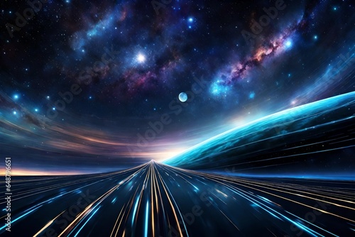 Abstract new age space background - intergalactic highway, space travel