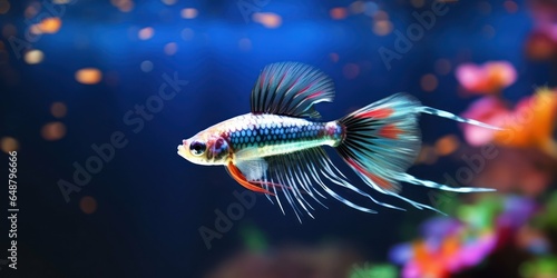 Tropical Guppy Fish in Colorful Tank photo