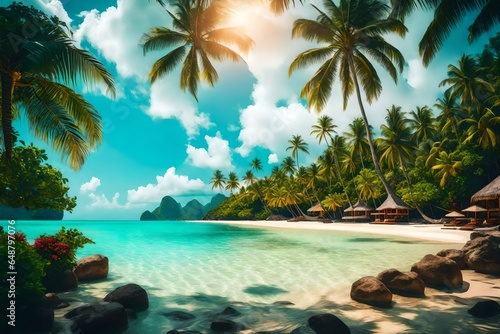 Exotic tropical beach landscape for background or wallpaper. Design of tourism for summer vacation travel holiday destination concept.