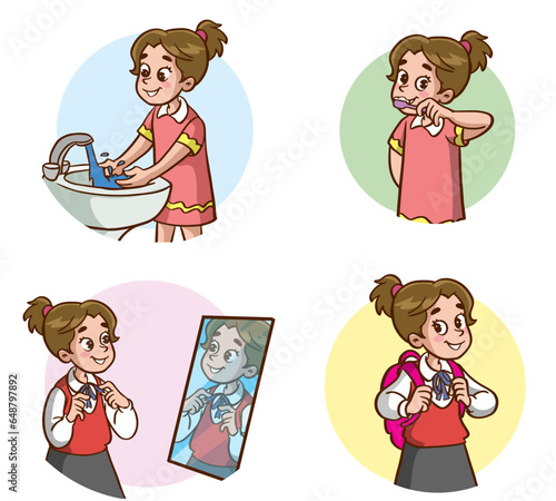 Vector illustration of daily rutin kids