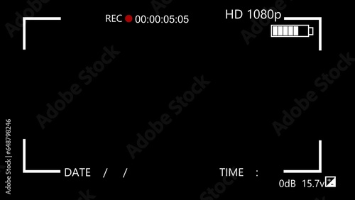 Camera recording frame black background.Camera recording screen. photo