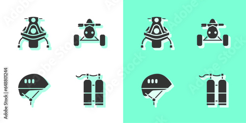 Set Aqualung, Snowmobile, Bicycle helmet and ATV motorcycle icon. Vector