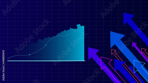 Digital technology glowing arrow with cyan color business graph on dark blue background