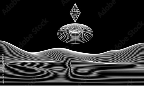 Wave Wireframe Illustration black and white