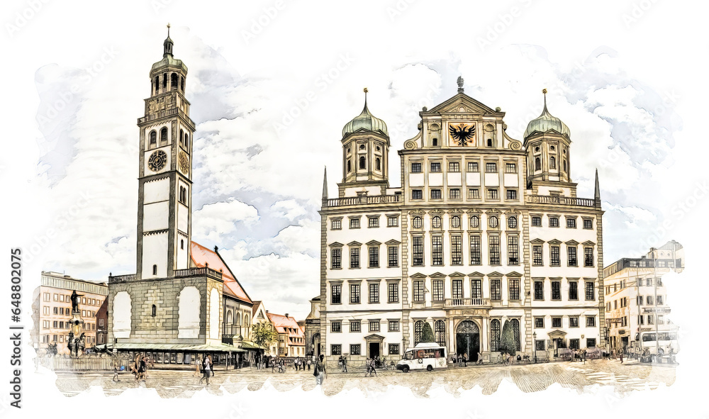 Obraz premium Perlachturm Tower, Town Hall Square, Augsburg, Germany