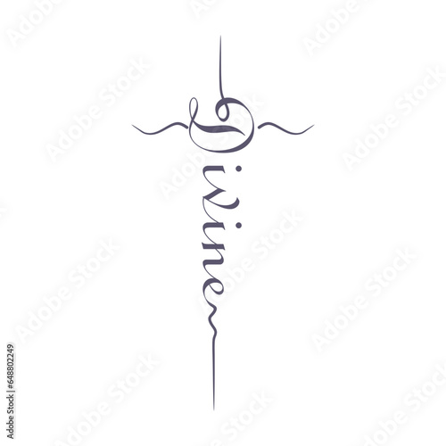 Divine word in the shape of a cross. Christian, religious and churh typography concept. Design with christian icon divine .