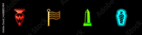 Set Egyptian vase, Flag Of, Obelisk of Alexandria and mummy in sarcophagus icon. Vector
