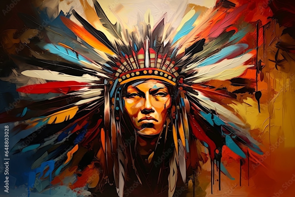 Native American Indian Abstract Art, original, unique painting, illustration,  Generative AI