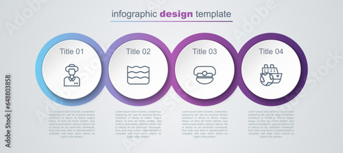 Set line Tourist, Wave, Captain hat and Cruise ship. Business infographic template. Vector