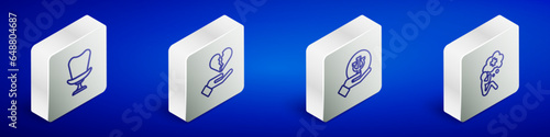 Set Isometric line Armchair, Broken heart or divorce, Psychology, Psi and Helping hand icon. Vector