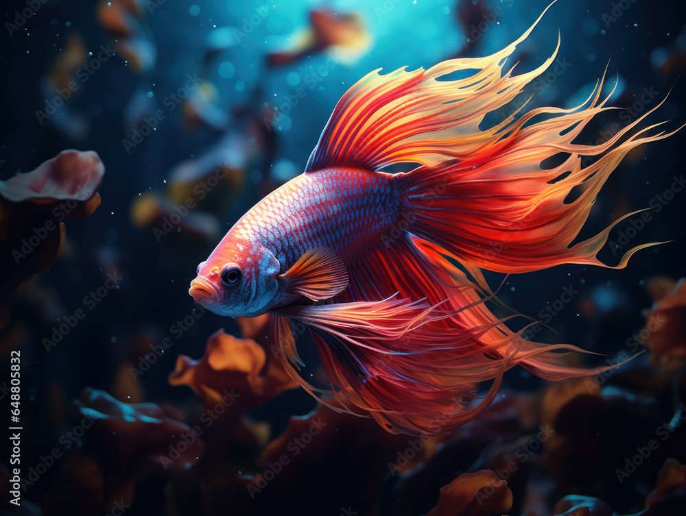 Betta Fish in its Natural Habitat, Wildlife Photography, Generative AI