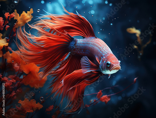 Betta Fish in its Natural Habitat, Wildlife Photography, Generative AI