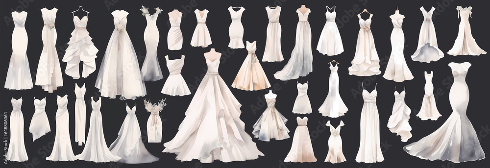 Set of woman white wedding dress