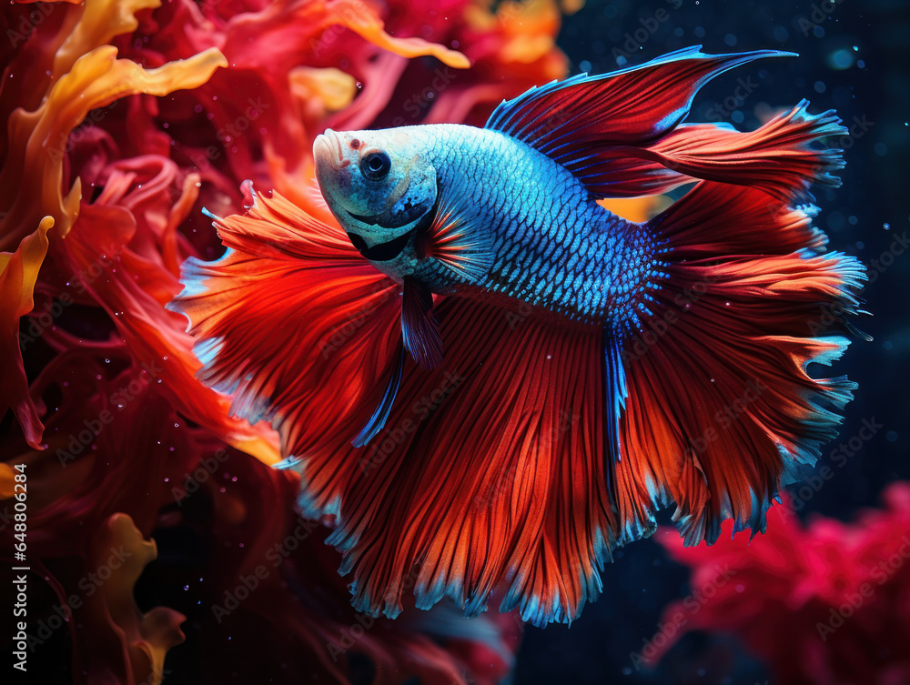 Fototapeta premium Betta Fish in its Natural Habitat, Wildlife Photography, Generative AI
