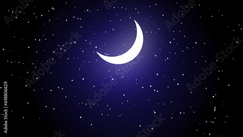 Abstract dark blue color evening sky with starry and half moon.