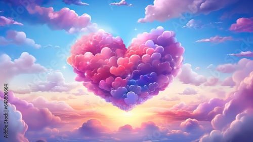 Heart in the sky, with pastel colors, love concept, beautiful colorful valentine day heart in the clouds as abstract background.