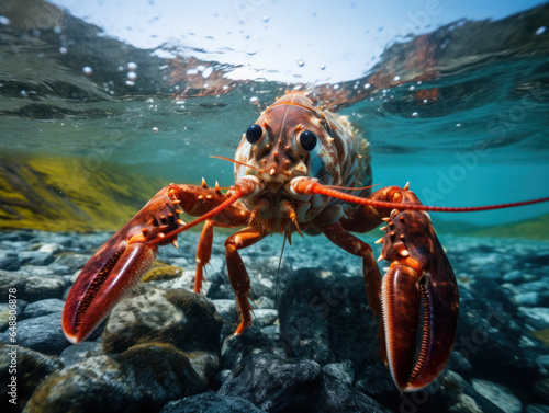 Lobster in its Natural Habitat, Wildlife Photography, Generative AI photo