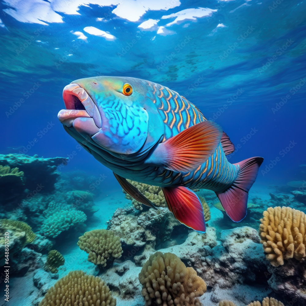 Parrotfish in its Natural Habitat, Wildlife Photography, Generative AI Parrotfish in its Natural Habitat, Wildlife Photography, Generative AI