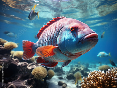 Parrotfish in its Natural Habitat, Wildlife Photography, Generative AI