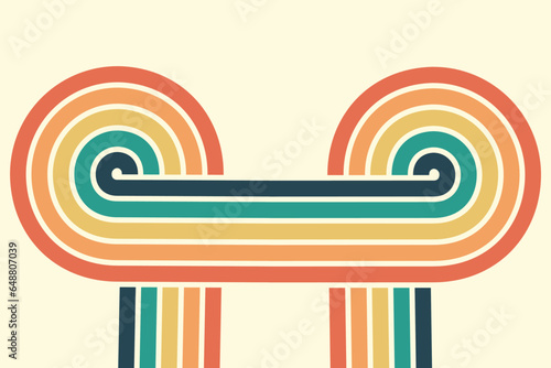 Abstract background of rainbow groovy Wavy Line design in 1970s Hippie Retro style. Vector pattern ready to use for cloth, textile, wrap and other.