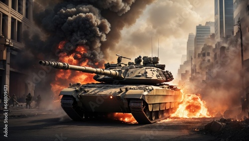 "City of Fury: The Battle Tank's Determined Advance"