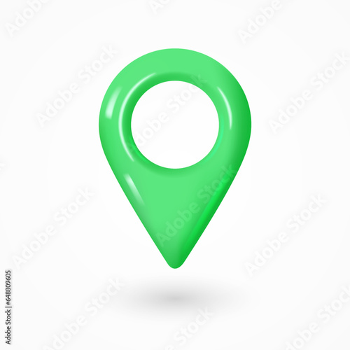 Realistic green icon map pointer. locate pin gps map. 3d design in plastic cartoon style isolated on white background.