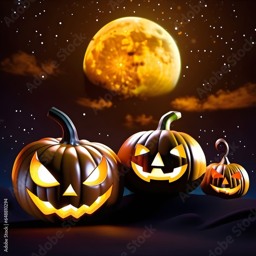 Halloween pumpkins spooky background, Hell - wild forests pumpkin with smoke halloween holiday message, Old big castle creepy in pictures, Backdrop Halloween night illustration, Trick or Treat.