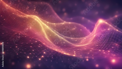 Beautiful motion waving multicolor dots texture with glowing defocused particles