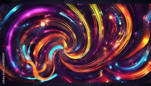 Colorful swirl elements with neon led illumination. Abstract futuristic background.