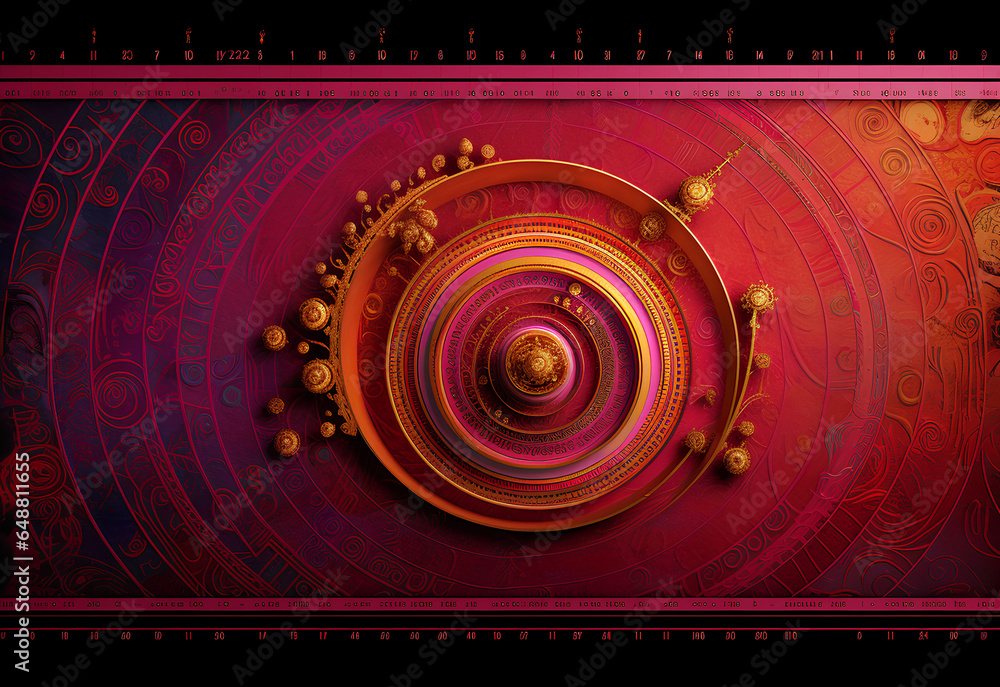 A poster with red and yellow round shapes wallpaper