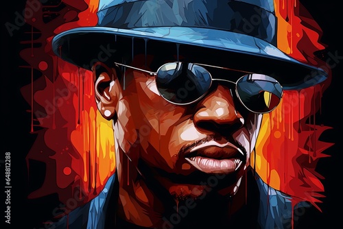 african american sad gangster rapper, digital art, abstract, poster, painting,  Generative AI photo