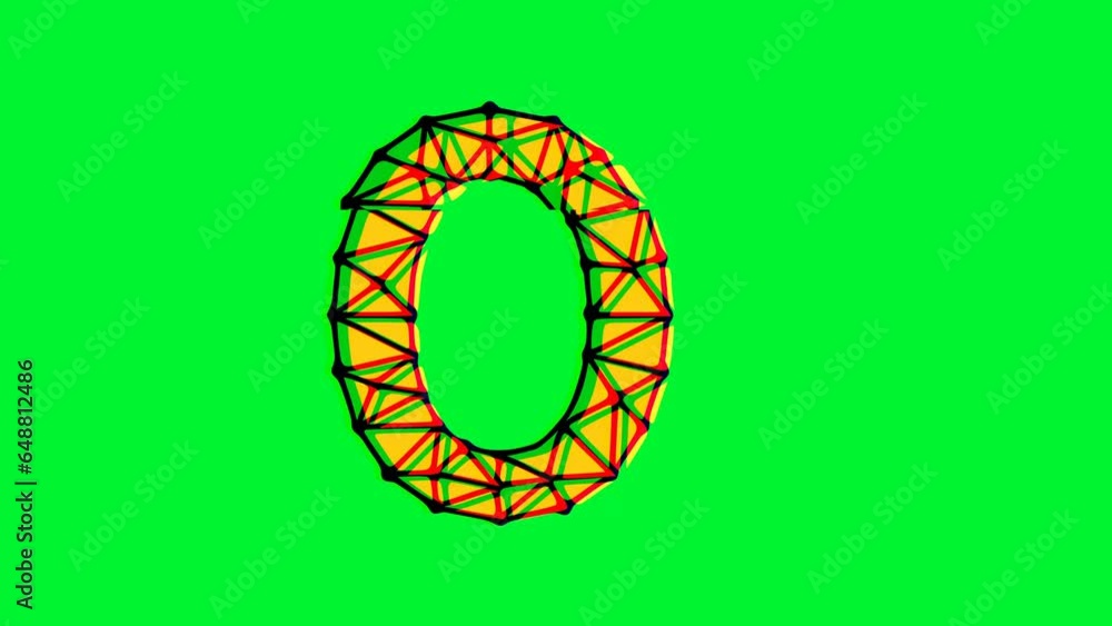 Polygonal letter o animation with glitch effect on green background, 4k resolution video, text motion graphic Polygonal letter o animation with glitch effect on green background, 4k resolution video, text motion graphic