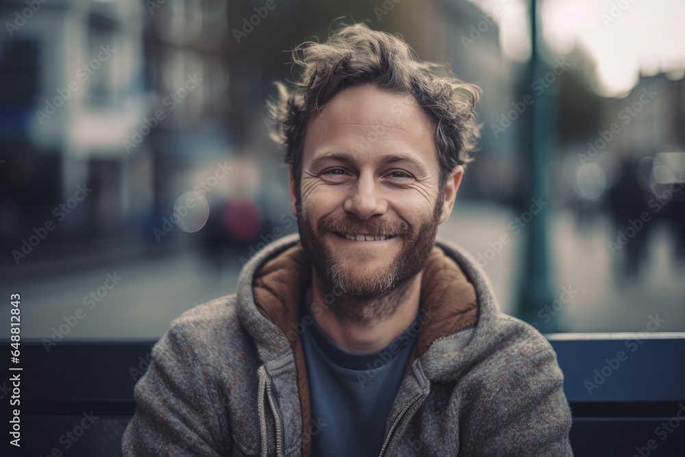 Fototapeta premium English man bench smiling. Generate Ai