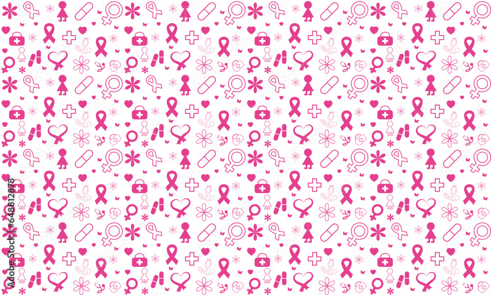 Breast cancer awareness month symbol emblem seamless pattern. vector.Breast cancer awareness pattern
