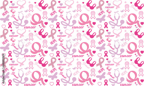 Breast cancer awareness month symbol emblem seamless pattern. vector.Breast cancer awareness pattern 